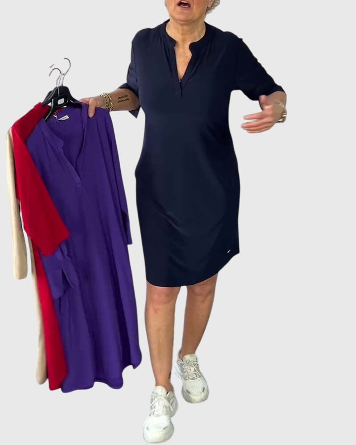 Helen | Solid V-Neck Dress