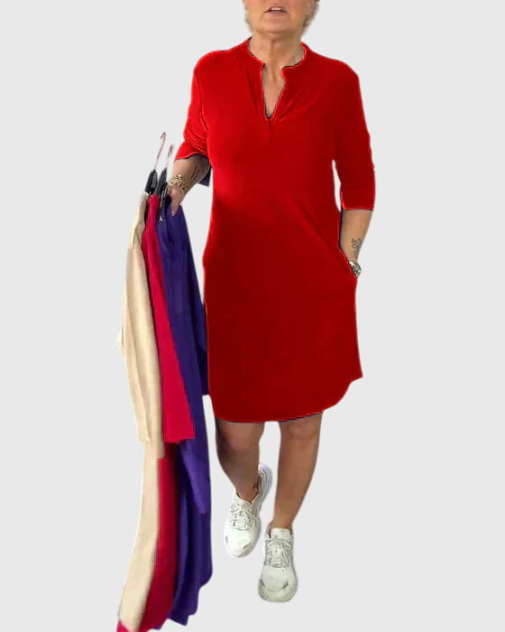 Helen | Solid V-Neck Dress