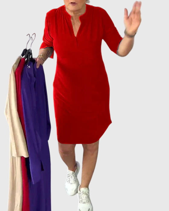 Helen | Solid V-Neck Dress