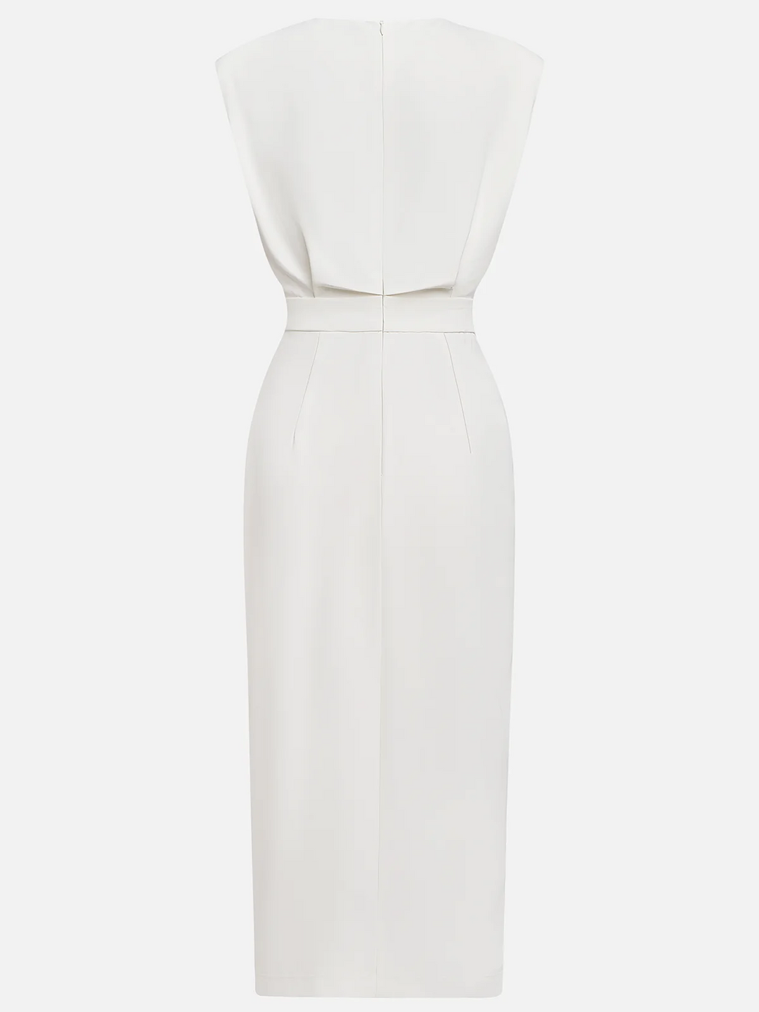 Marlene | Solid Midi Dress with Button Slit and Round Neckline
