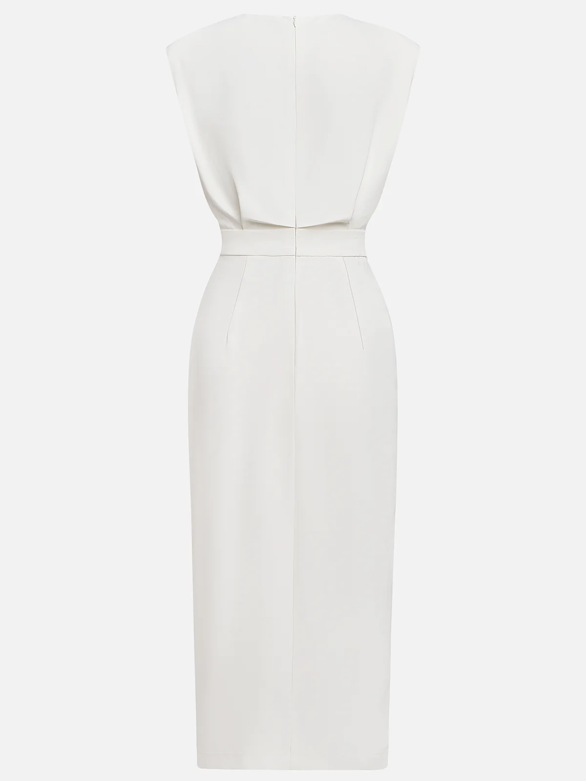 Marlene | Solid Midi Dress with Button Slit and Round Neckline