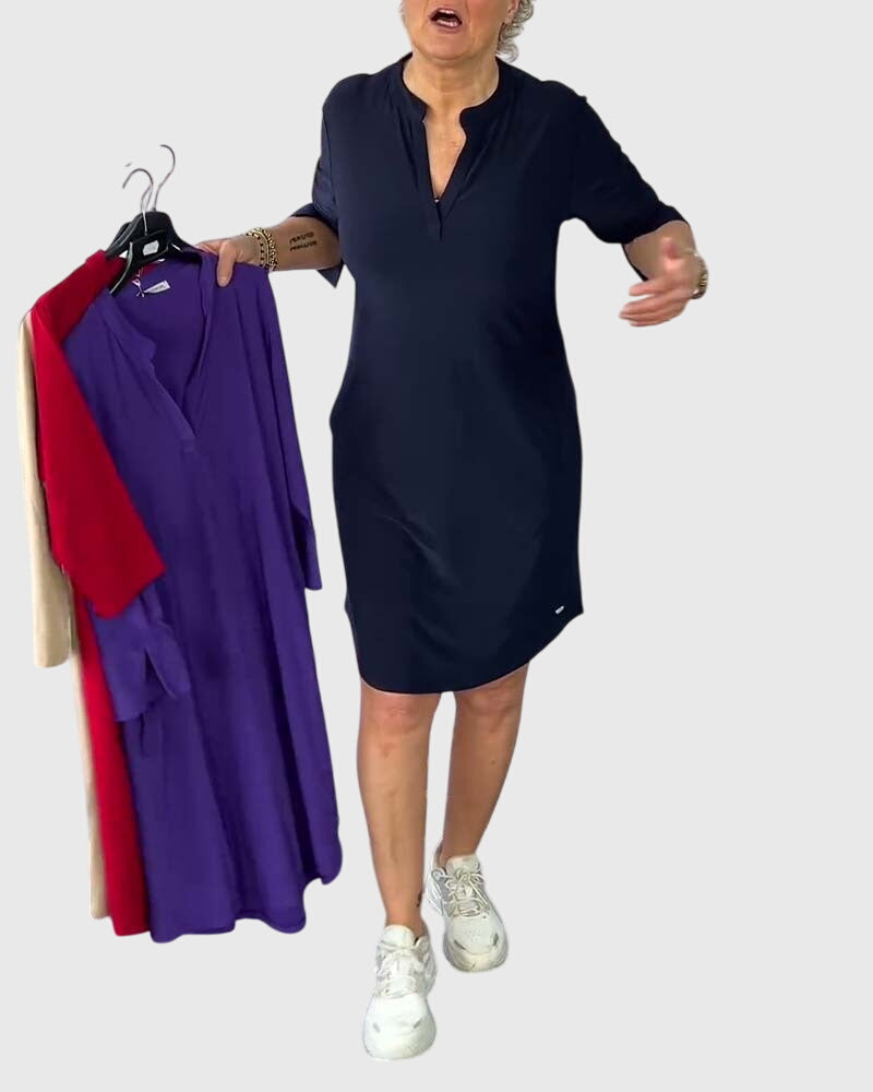 Helen | Solid V-Neck Dress