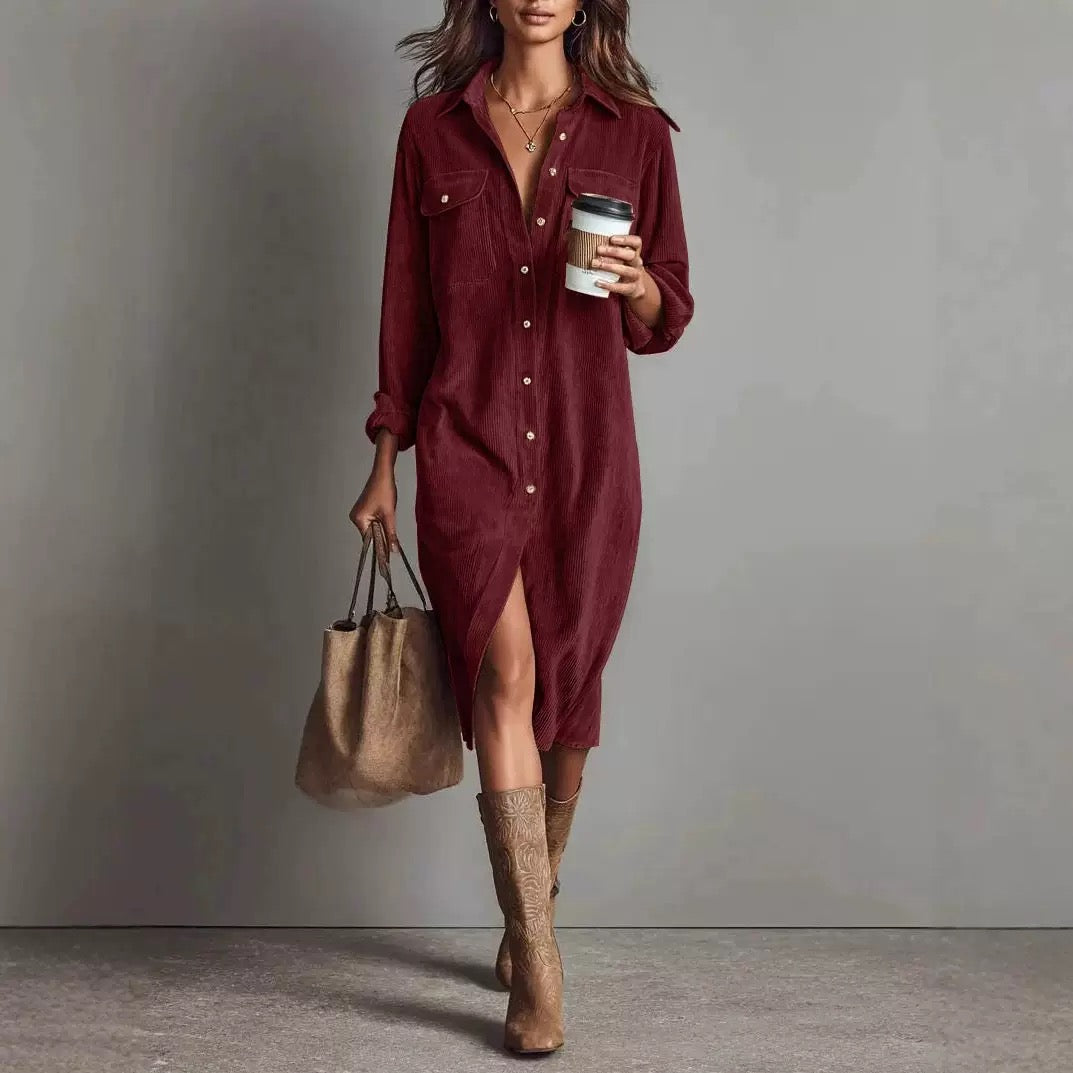 Abigail | Corduroy Loose-Fit Midi Dress