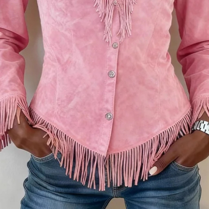 Solene │ Fringe Suede Button-Up Blouse