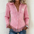 Solene │ Fringe Suede Button-Up Blouse