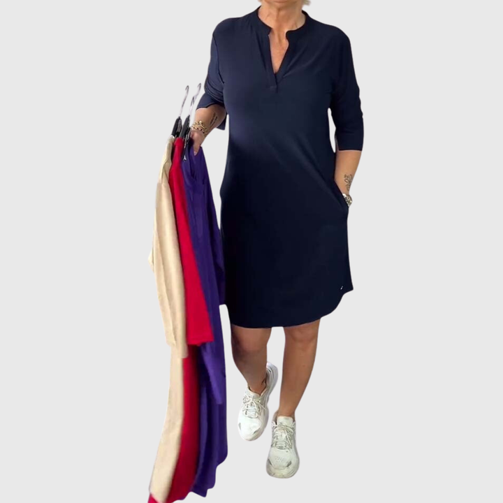 Helen | Solid V-Neck Dress