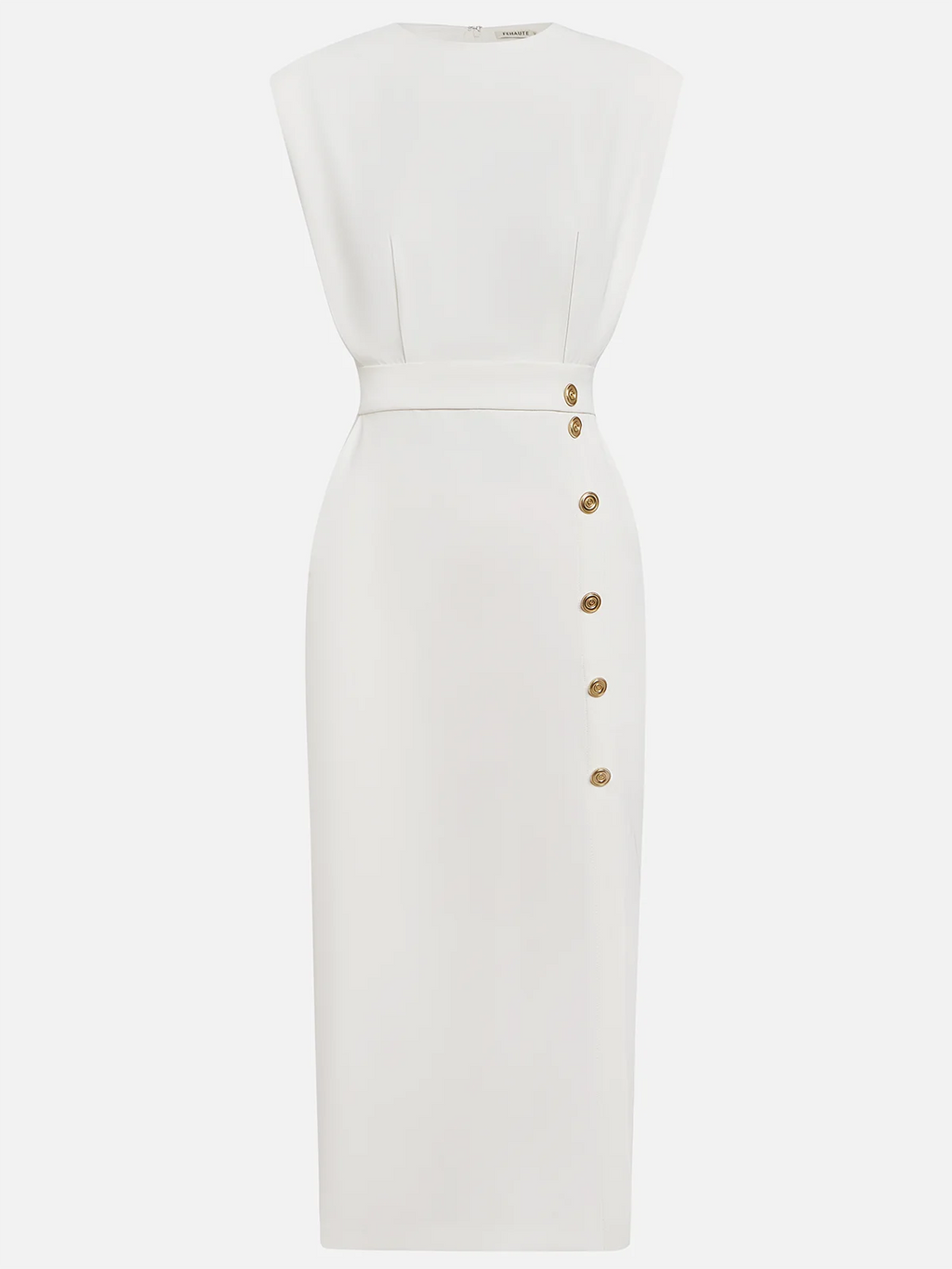 Marlene | Solid Midi Dress with Button Slit and Round Neckline