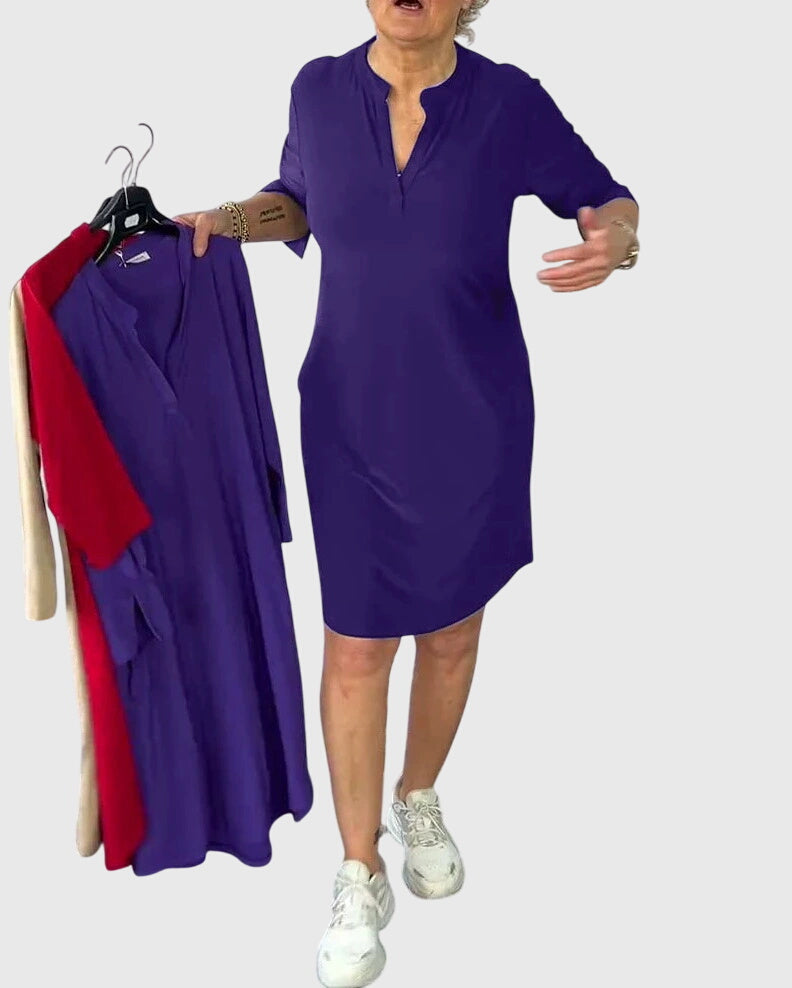 Helen | Solid V-Neck Dress
